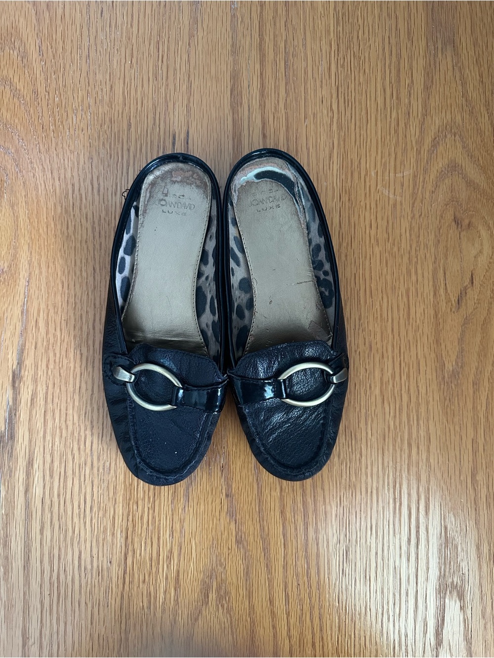 Joan & David Black Leather Loafers with Gold Bit
